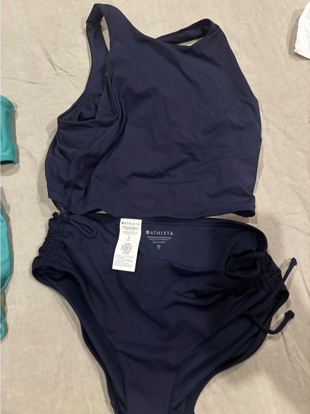 Athleta Navy Swim Suit Bikini with Drawstring Waist